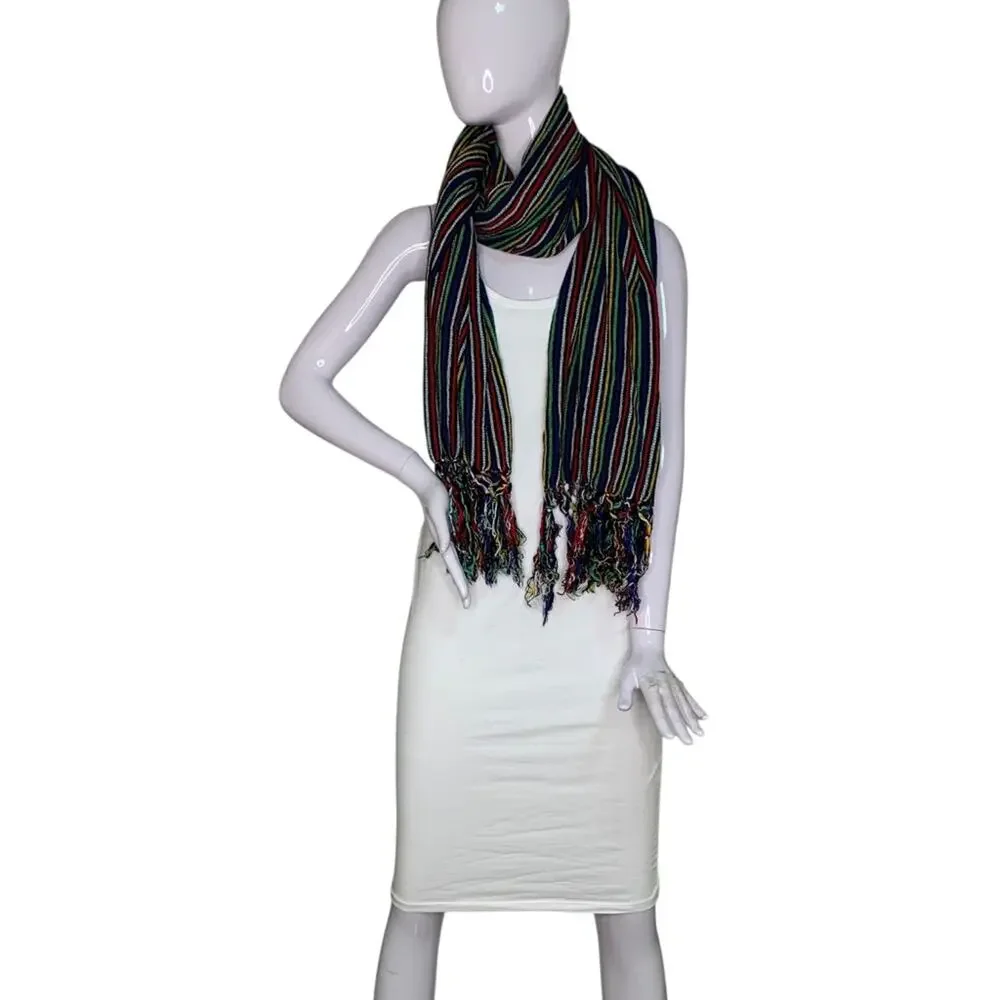 Shawl-Wrap-Scarf Multicolor Striped With Fringe